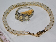 Bratara noua model tenis , zirconii ivoire, placata , inel nou asortat