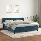 Cumpara ieftin Pat box spring cu saltea, albastru &icirc;nchis, 180x200 cm, catifea