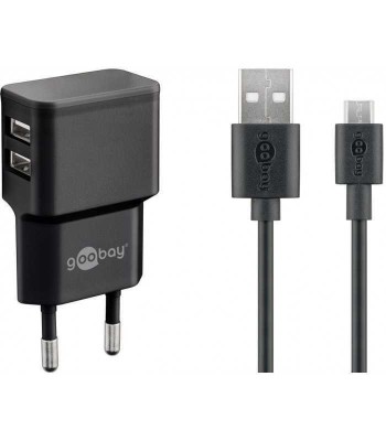 Incarcator de retea dual 2x USB cu cablu micro USB 2.4A negru Goobay foto