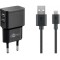 Incarcator de retea dual 2x USB cu cablu micro USB 2.4A negru Goobay