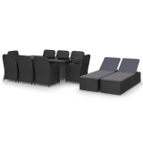 Set mobilier de gradina, 11 piese, negru, poliratan