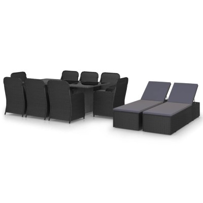 Set mobilier de gradina, 11 piese, negru, poliratan foto
