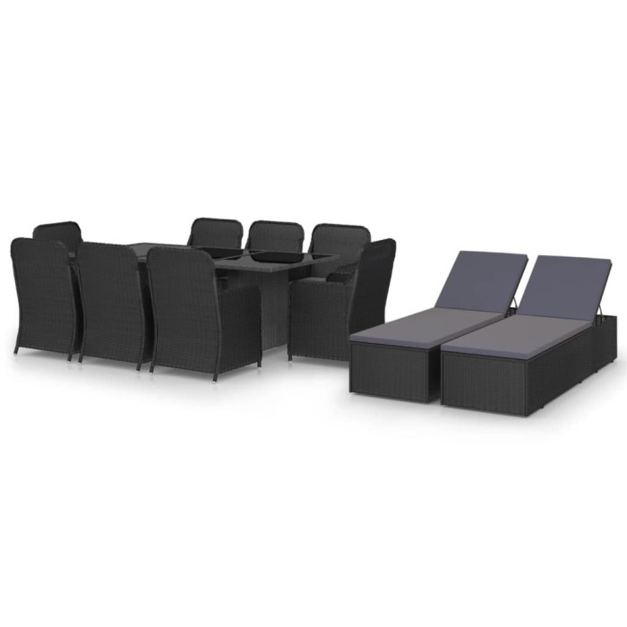 Set mobilier de gradina, 11 piese, negru, poliratan