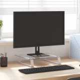 Suport de monitor, alb, 40x35x8 cm, sticla securizata si metal GartenMobel Dekor, vidaXL