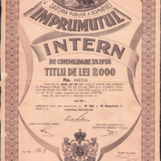 HST A624 Împrumutul intern de consolidare 1935 titlu de 2000 lei