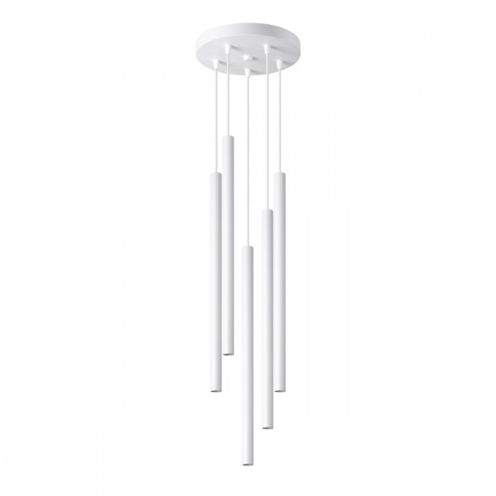 Lampă Suspendată Pastel Alb Oțel 5 Becuri Tub Modern De Interior