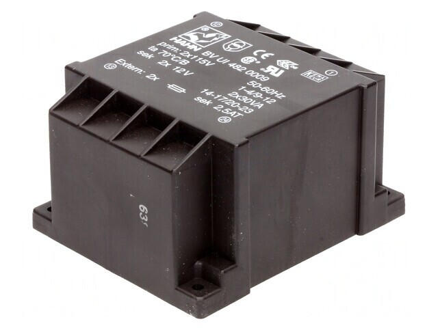 Transformator &Icirc;ncapsulat 60VA 115VAC 12V 2,5A PCB