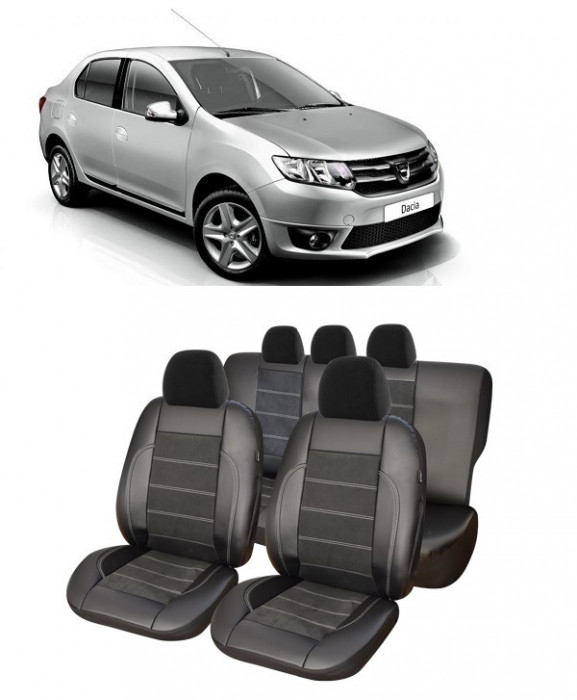 Set huse scaune Dacia Logan 2012-2020 Piele Alcantara (Compatibile cu sistem AIRBAG)