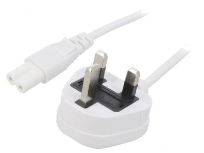 Cablu Alimentare 3m Alb 2x0.75mm2 Mufă BS 1363 la IEC C7 foto