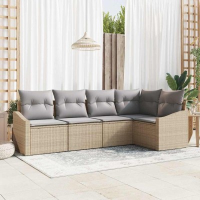 vidaXL Set de canapele pentru grădină 5 pcs Bej Rattan poli 3346720 foto