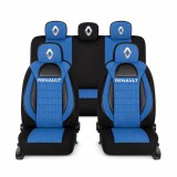 Set Huse Scaune Universale Racing, Albastru cu Negru Personalizate cu Renault
