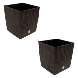 Cumpara ieftin Set 2 ghivece de flori, Rato Low, imitatie ratan, patrate, 32x32x32.5 cm, maro, Prosperplast
