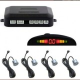 Kit Senzori Parcare Argintii cu Afisaj LED, Diametru 18.5mm, Avertizare Sonora, Detectie 0.3-2m