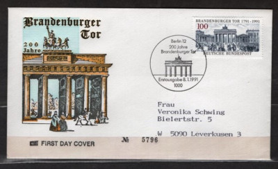 GERMANIA (BUNDESPOST) 1991 - ARHITECTURA. POARTA BERLINULUI. FDC, Y5 foto