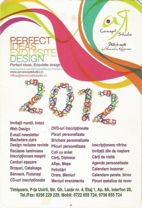 Romania, AR Concept Studio, calendar de buzunar, 2012