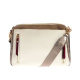 Geanta crossbody crem cu fermoare decorative si bareta ajustabila