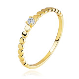 Inel subtil din aur galben de 14K - zircon transparent &icirc;n relief, umeri structurați - Marime inel: 52