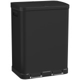 HOMCOM Coș de gunoi de bucătărie cu dublu compartiment 2 x 30 l cu pedală din oțel inoxidabil, capac cu &icirc;nchidere silențioasă, negru | Aosom Romania