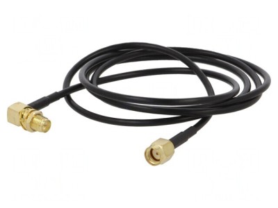 Cablu RF 50&amp;Omega; 1m RP-SMA T-M Negru Unghi-Drept foto