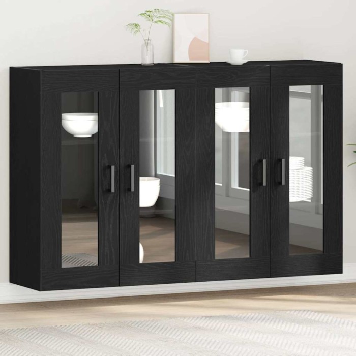vidaXL Dulap montat pe perete 2 pcs Stejar negru 69.5 x 34 x 90 cm 3334316