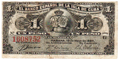 Cuba 1 Peso 1896 Seria 1608752 foto