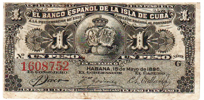 Cuba 1 Peso 1896 Seria 1608752