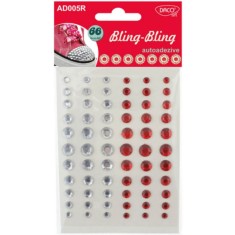 Diamante Adezive DACO, 66 Buc/Set, Rosu/Alb, Plastic, Diamante Plastic, Diamante Decorative, Diamante Autoadezive Plastic, Pietricele Autoadezive Plas foto