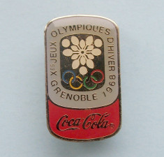 Insigna Pin Olimpica Coca Cola - JEUX OLYMPIQUES D&amp;#039;HIVER - GRENOBLE 1968 foto