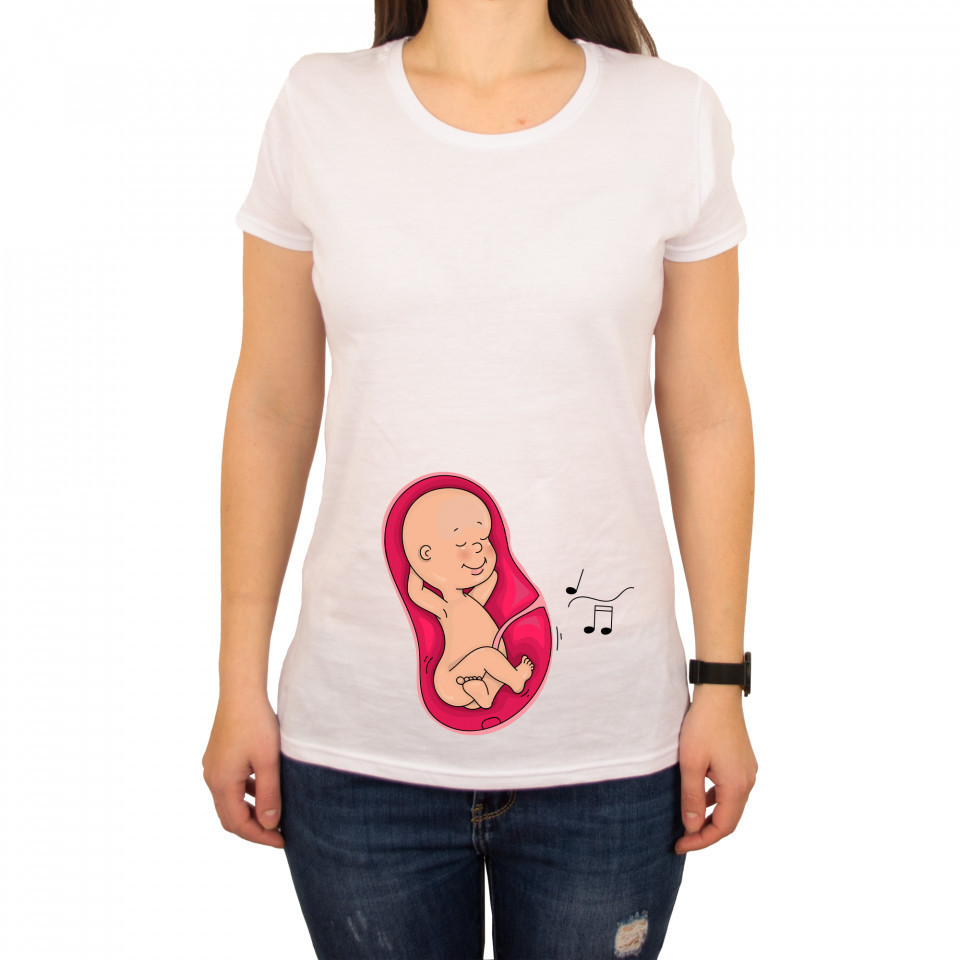 Tricou personalizat gravide "Baby singing" (Marime: XXL, Culoare: Alb,  Marime | arhiva Okazii.ro