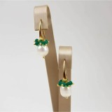 Cumpara ieftin Cercei argint 925 placat aur cu agat verde smarald si perle albe baroc Verda, 3.2 cm, handmade Italy
