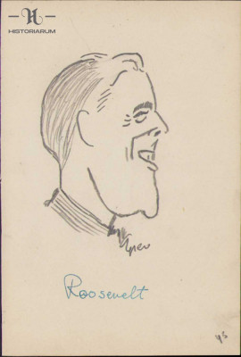 HST 159S Caricatura Roosevelt anii 1930 Geo Dumitrescu semnata foto