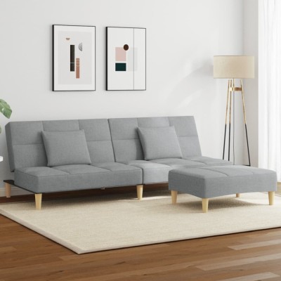 vidaXL Canapea extensibilă cu taburet, 2 locuri, gri deschis, textil foto