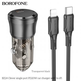 Incarcator auto Borofone BZ24 Clever PD 20W set cu cablu Type-C la lightning foto