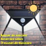 Cumpara ieftin Lampa 100 LED cu panou solar, senzor de miscare, 3 moduri de iluminare