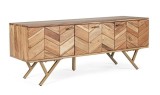 Cumpara ieftin Comoda cu 3 usi din lemn maro si picioare fier auriu Raida 130 cm x 40 cm x 51 cm