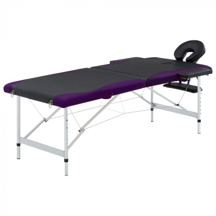 Masa pliabila de masaj, 2 zone, negru si violet, aluminiu GartenMobel Dekor