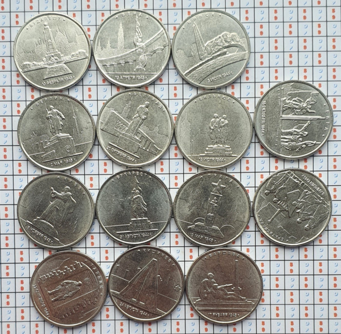 Set 14 monede Rusia 5 ruble 2016 UNC - Capitals Liberated by Soviets - A022