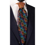 Cumpara ieftin Cravata Matase Barbati, Model Unicat, Multicolor, Negru/Portocaliu, 148cm, Luxury, Made in Italy, Cutie Cadou
