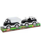 Set 2 Jucarii Masinute: Jeep si Camion cu Remorca, Plastic Non-Toxic, Recomandat +3 ani, Fabricat in Ucraina