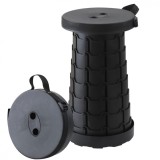Scaun telescopic pliabil pentru camping si pescuit, flippy, portabil, universal, sustine 150 kg, abs, diametru 25 cm, extensibil, inaltime 45 cm, negr