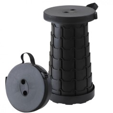 Scaun telescopic pliabil pentru camping si pescuit, flippy, portabil, universal, sustine 150 kg, abs, diametru 25 cm, extensibil, inaltime 45 cm, negr