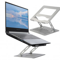 Suport reglabil pentru laptop, ergonomic, pliabil, din aluminiu, argintiu foto