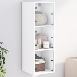 Dulap perete Gossi alb, 35x37x100 cm, usi sticla, depozitare carti, montaj perete, design modern, lemn prelucrat, rezistent umiditate