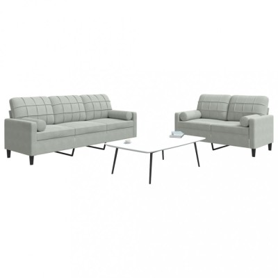 vidaXL Set de canapele cu perne, 2 piese, gri deschis, catifea 3278411 foto