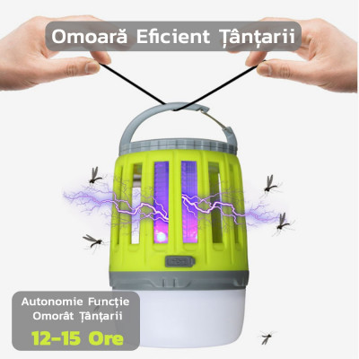 Lampă UV antiinsecte Flippy, anti muste, anti tantari, cu acumulator reincarcabil prin USB, portabil, 3.7 V, 200 lumeni, 8.5 x 13.3 cm, Verde foto