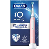 Periuta de dinti electrica Oral-B iO3 cu Tehnologie Magnetica si Micro-Vibratii, Senzor de presiune Smart, 3 moduri, 1 capat, Roz