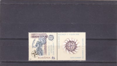 ROMANIA 2008 - SUMMITUL NATO -BUCURESTI, VINIETA FOLIO AUR, MNH - LP 1798 foto