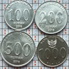 Set 4 monede Indonezia 100, 200, 500, 1000 Rupiah 2016 - km 71-74 - A023