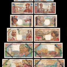 REPRODUCERI lot 8 bancnote Spécimen REUNION ISLAND seria 1946