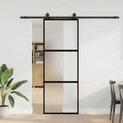 vidaXL Ușă glisantă cu set feronerie neagră 76x205cm sticlă securizată foto